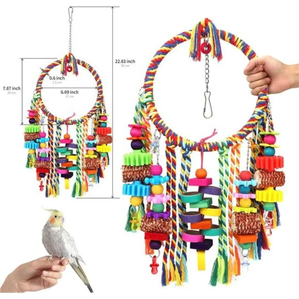 Bird Toys Bird RopeRing Swing Perch with Corn Cob Cardboard Bagels Wooden Blocks